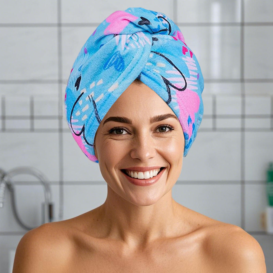 High Absorbent Printed Hair To - Hair Turban Towel ulasan dan harga